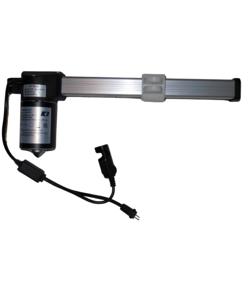 KDPT007-265 Kaidi Linear Actuator Motor. Specs: Max Load 1000N, Speed 25mm/s, Stroke 220mm, Rated Voltage DC 29V, Rated Input 75W, Max Duty Cycle: 2min ON & 18min OFF (10%)