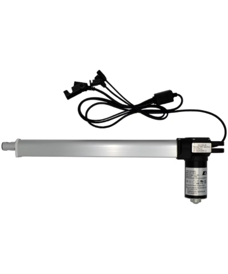 KDYJT018-251 Kaidi Linear Actuator Motor. Specs: Stroke 305mm, Max Load 1000N, Speed 36mm/s, Rated Voltage DC 29V, Rated Input 75W, Duty Cycle 2minON/18min