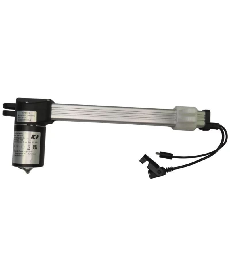 KDPT007-152 Kaidi Linear Actuator Assembly. Specs: Max load 1500N, Speed 29mm/s, Stroke 203mm, Rated voltage DC 29V, Rated power 75W, DutyCycle 2minON/18min