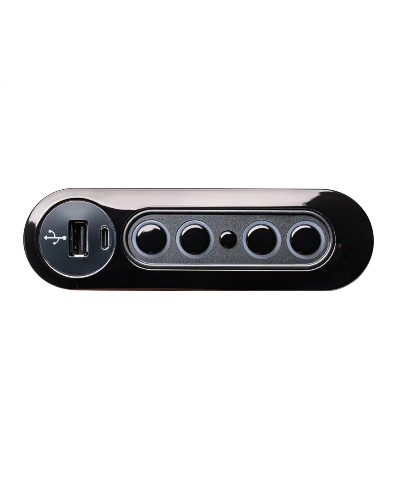 AC108-2MA-2UQ01 Mulin Recliner Replacement Switch 5-Button USB. Features, Input: 29V 2A, Output: USB DC 18W, Dimensions: 4.9''L x 1.8''W x 2''H, Cable Connector: Male: 5 pin, Color: Silver, Home Button: Yes