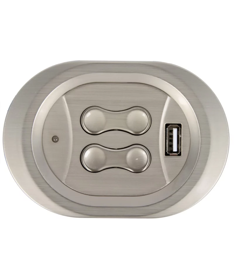 KDH166-003 Kaidi 4-Button Switch with USB & Dual 5-pin Plugs. Features: 4 button control, Dual 5 pin male plugs, USB charging port: 5V/2A output