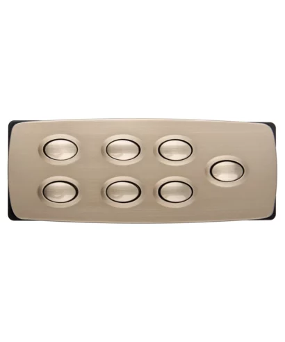 KDH123-001 7-Button 8-Pin Power Recliner Switch. Six big round buttons operate the headrest, lumbar, and footrest. A separated button in center function as a reset/home button