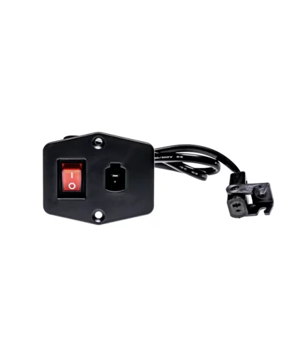 EMOMO E50H replacement socket switch with 2‑pin female connector, 29V 2A. Includes 1.5 m cable and on/off button. Matte black plastic—easy install.
