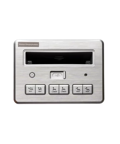 E533W EMOMO 7-Button Recliner Switch Replacement w/ USB-A. Features a USB-A port, 8-pin male connector, and 1.5m cable. Silver finish