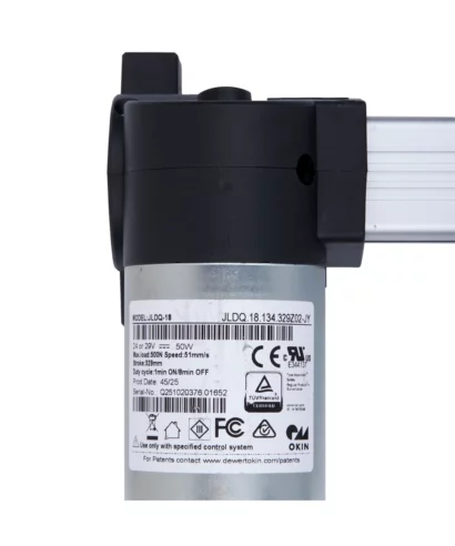 JLDQ.18.134.329Z02-JY Okin Linear Actuator Replacement. Replaces JLDQ.14.B.190.45F01-GJ. 500N load, 329mm stroke, 3-plug ready-to-install design